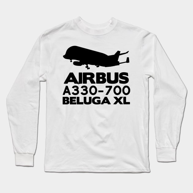 Airbus A330-700 Beluga XL Silhouette Print (Black) Long Sleeve T-Shirt by TheArtofFlying